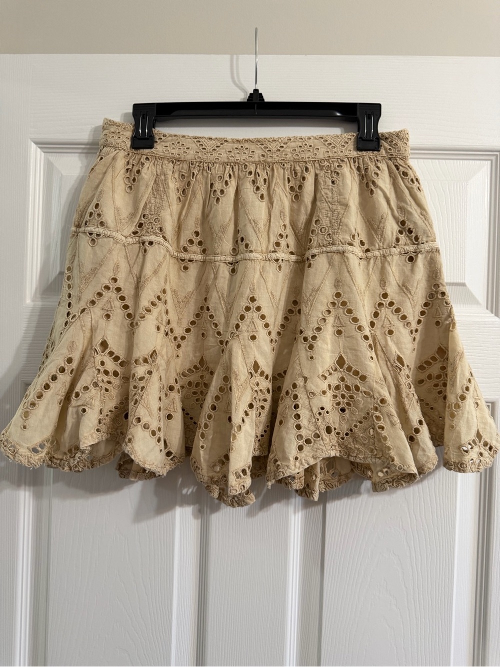 Free People Beige Eyelet Circle Skirt